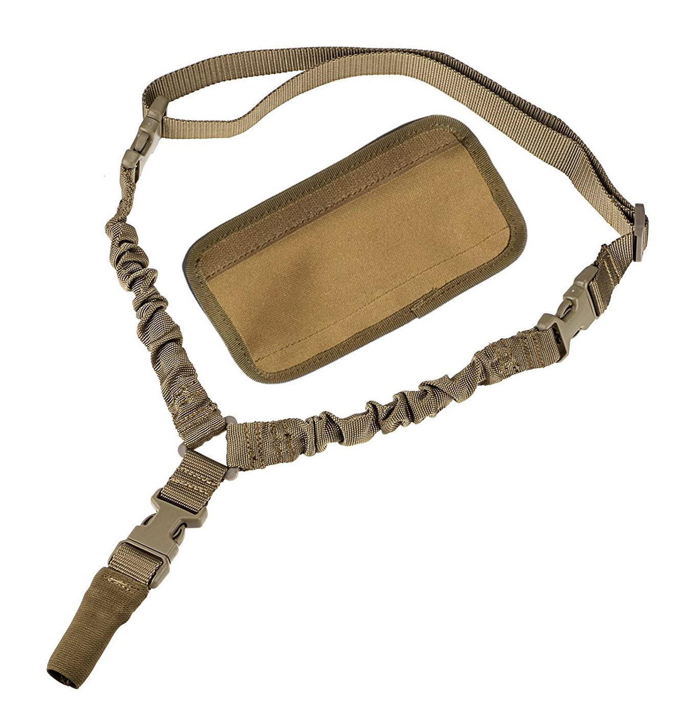Fuwok Adjustable One Point Tactical Sling Airsoft Rifle Gun Bungee Cord,Single Point Strap with Shoulder Pads DDC01 (Khaki)