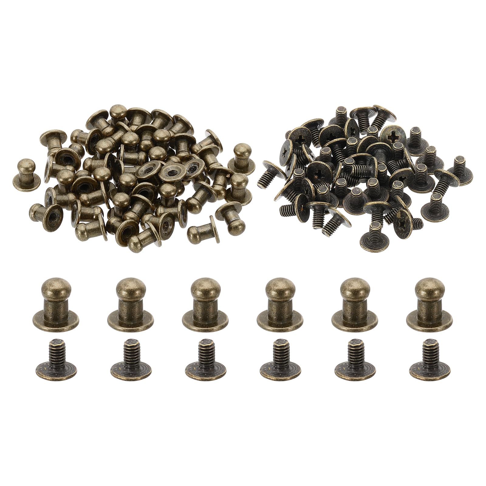 PATIKIL 5mm Leather Rivets, 50 Sets Round Button Head Studs Metal Screw Studs Posts Chicago Screws Rivet for Clothing Leather Crafts, Bronze