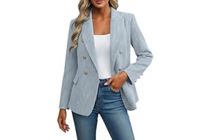 Women's Tweed Blazer Double Breasted Business Casual Jackets Slim Fit Long Sleeve Open Front Work Suits with Pockets