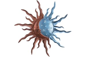 VZVXCC Metal Sun Outdoor Wall Art Decor-30 Inch Larger Size Sun Outdoor Wall Art Decor with Moon & Stars,Retro Decoration Hanging for Indoor Outdoor Garden Fence Living Room Bedroom