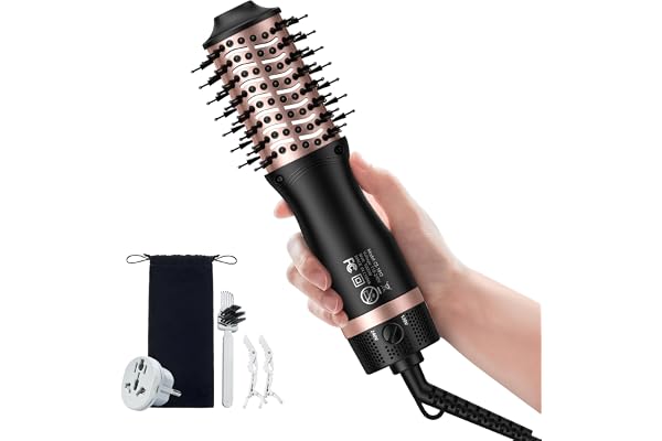 slopehill Mini Dual Voltage Hair Dryer Brush,1000 Watts Travel Hot Air Brush with European Plug, Ionic Hair Dryer and Styler