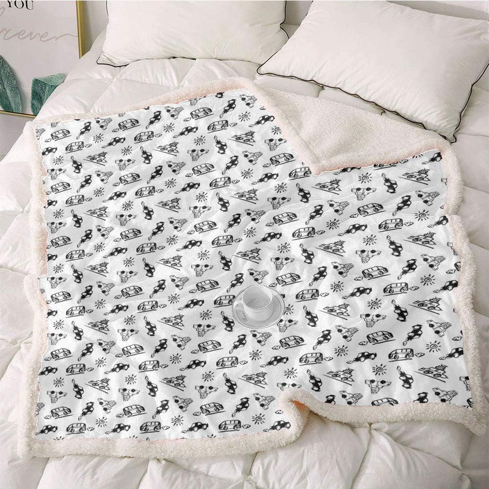 SeptSonne Cars Plush Blanket,Simplistic Various Car and Sun Motifs Go Traveling Journey Adventure Light Thermal Blanket,car Blanket(60x80 Inches,Charcoal Grey and White): Home & Kitchen