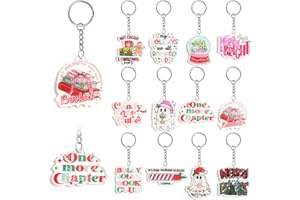 YOPPIX STUDIO YOPPIX 12 Pcs Christmas Keychains Gifts - Dual-Sided Funny Book Lovers Keychains Xmas Party Favors for Readers, Book Club Party Favors, Christmas, Birthday Gifts Decor Hanging