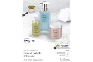 Avery Printable Round Labels with Sure Feed, 2" Diameter, Glossy Clear, 120 Customizable Labels (22825)