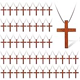 Qoncosy 50PCS Wood Cross Necklace Bulk Set, Natural Wooden Cross Pendant with Cord for Men Women, Religious Crosses for Church Groups, Bible Study Gifts