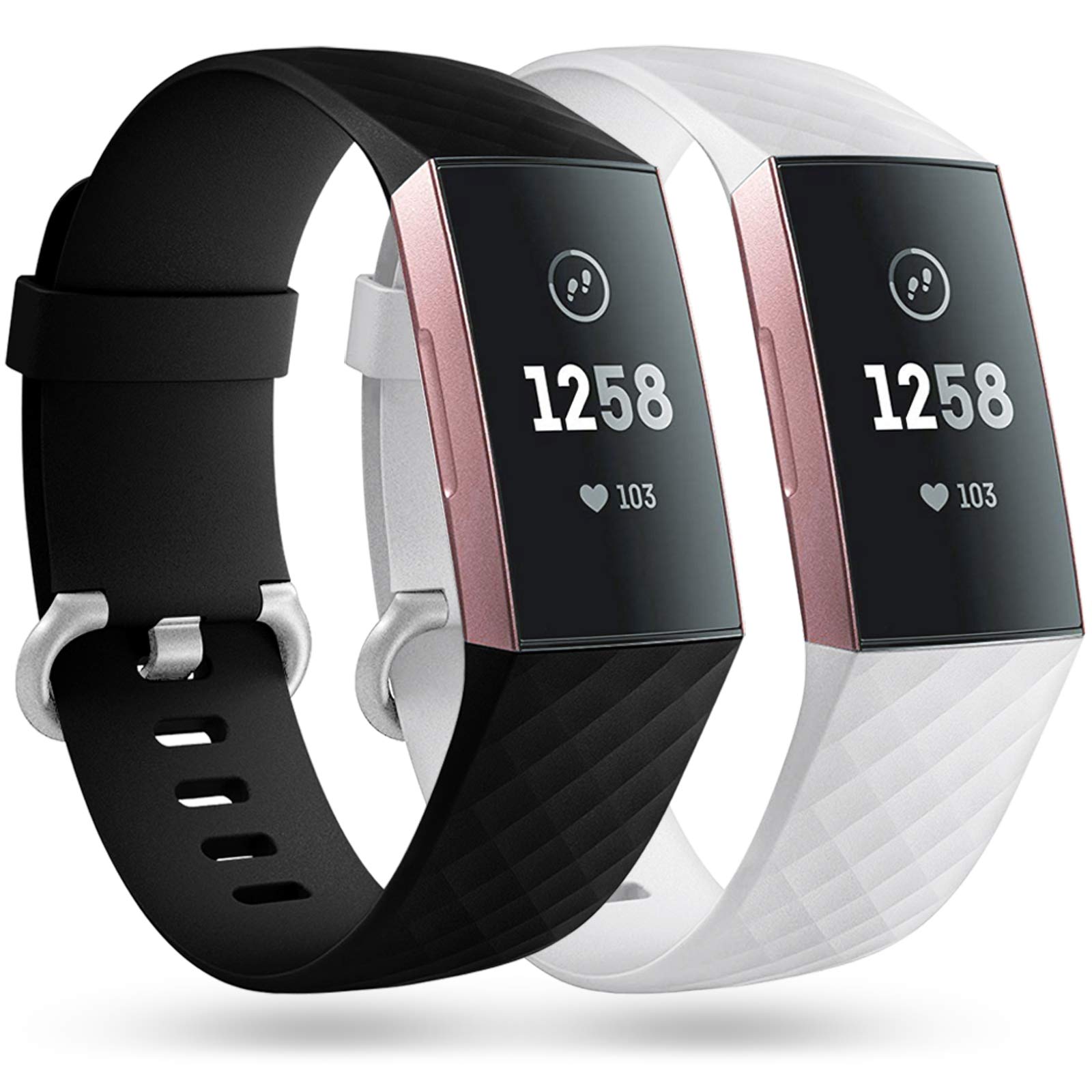 Faliogo 2 Pack Replacement Bands Compatible with Fitbit Charge 3 Bracelet/Fitbit Charge 4 Bracelet, Classic Sport Bands for Women Men, Small, Black/White โ image 1