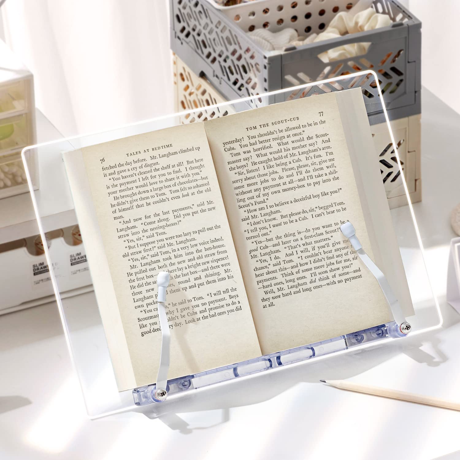 Acrylic Book Stand for Desk Clear Laptop Riser Adjustable Computer Stand for Laptop Compatible with EReader Book Holder Reading Rack, Compact iPad and Tablet, Kindle, Nook, Magazine
