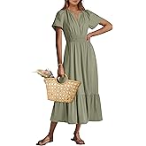 ANRABESS Women's Summer Short Sleeve Maxi Dress 2025 Casual V Neck High Waist A-Line Flowy Loose Tiered Boho Long Dresses