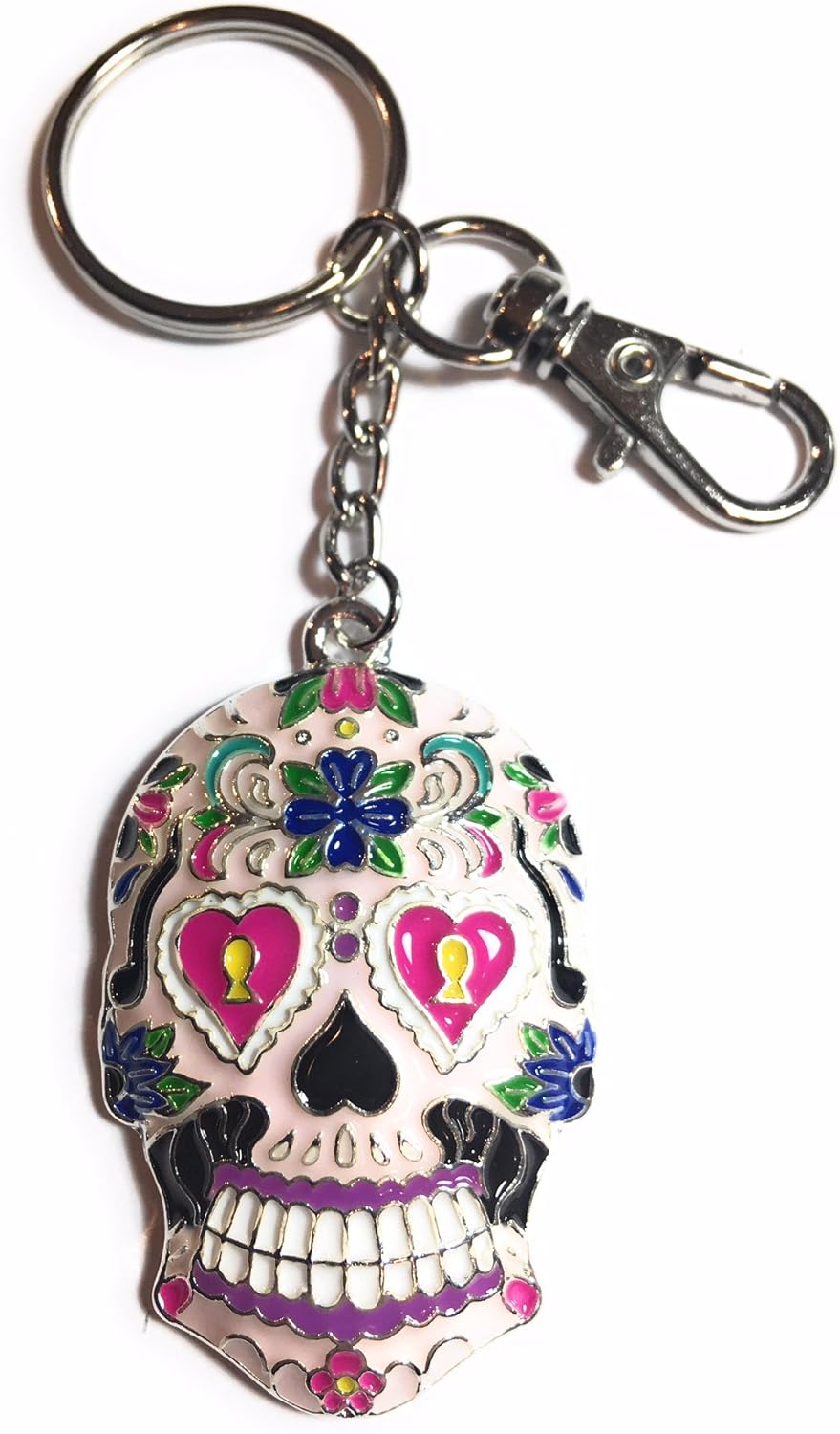 FizzyButton Gifts Sugar Skull Keyring Key Ring with Enamel Charm and Lobster Clasp for Day of the Dead Dia Dos Muertos