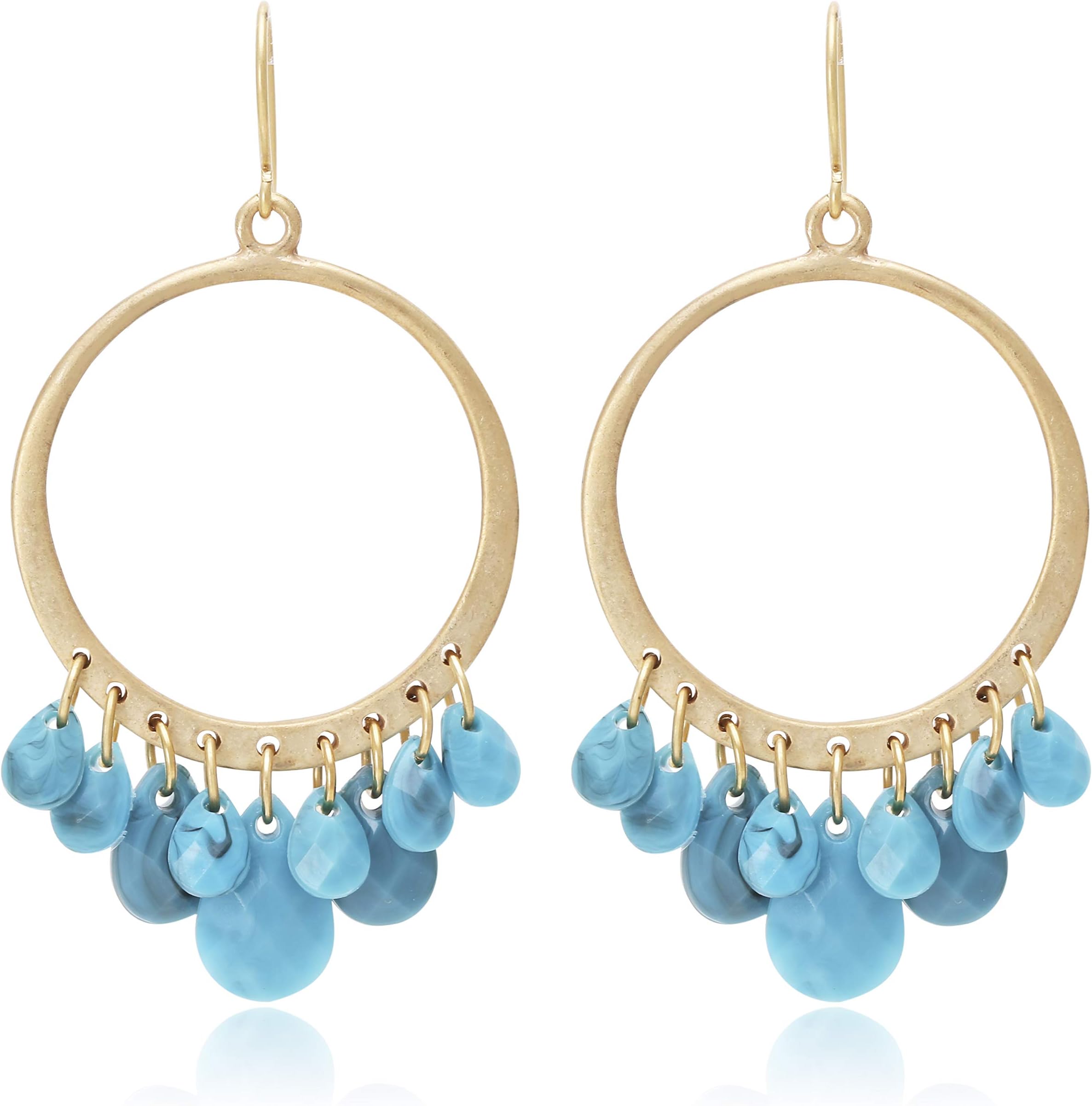 Boho Multi Beads Tassel with Circle Hoop Dangle Drop Earrings for Women