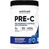 Nutricost Pre-C Pre-Workout Complex with Creatine (Blue Rasberry | 30 Servings) Powder - Boost Fintess Routines, 450g