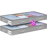 punemi Under Bed Storage Containers, Below 4 Inches Tall Low Profile Underbed Storage, NO STRUCTURE, Soft Foldable Underbed Cloth Storage Bags, Zipper Blanket Storage Container, 2Pack, 20x40x3.7in
