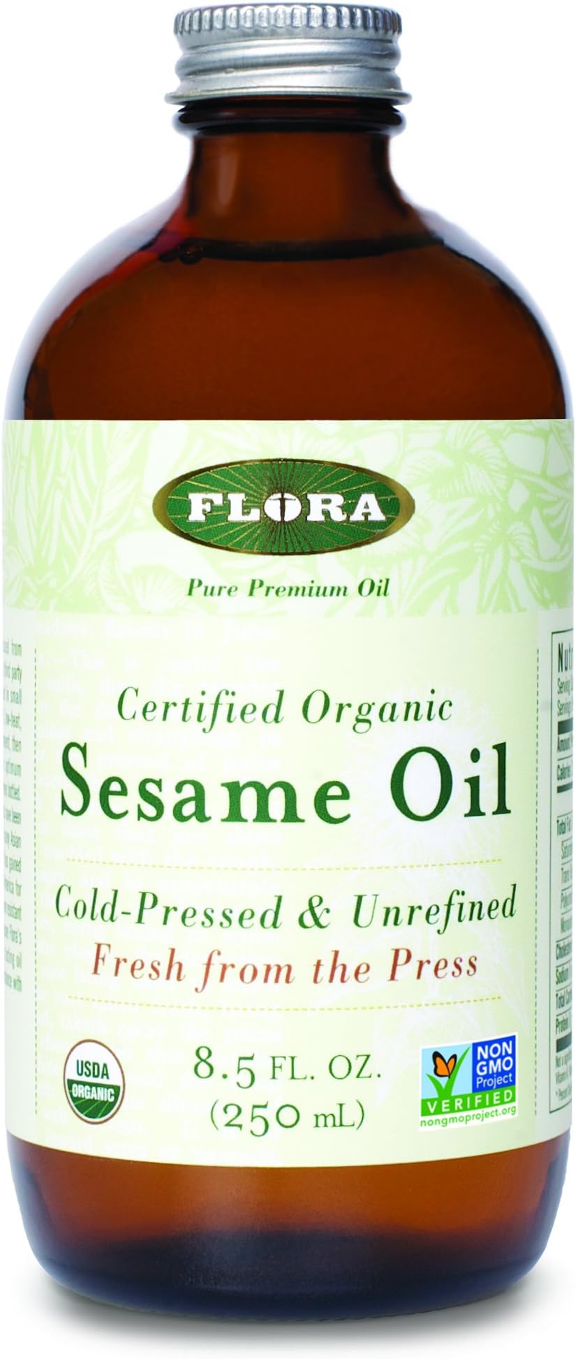 Organic Sesame Oil 8.5 Oz- 100% Pure Cold Pressed Artisan Oil - Non GMO & Kosher - By Flora