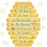 Jetec Bee Hive Rules Sign Wooden Bee Classroom Decor 11.8" x 19.7" Yellow | Bee Wall Decor, Inspirational Quote, Daisy Sunflower Honey Sign, Fall Thanksgiving Xmas Kitchen Home Farmhouse Bathroom Decor