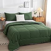 COTTEBED 3 Pieces Softness Comforter Set KING Size Bed, California Cal King Jersey Knit T-Shirt Feel Ultra-Soft Comy Lightweight 1 Bedding Quilt Blanket Conforter & 2 Pillowsham All Season Olive Green
