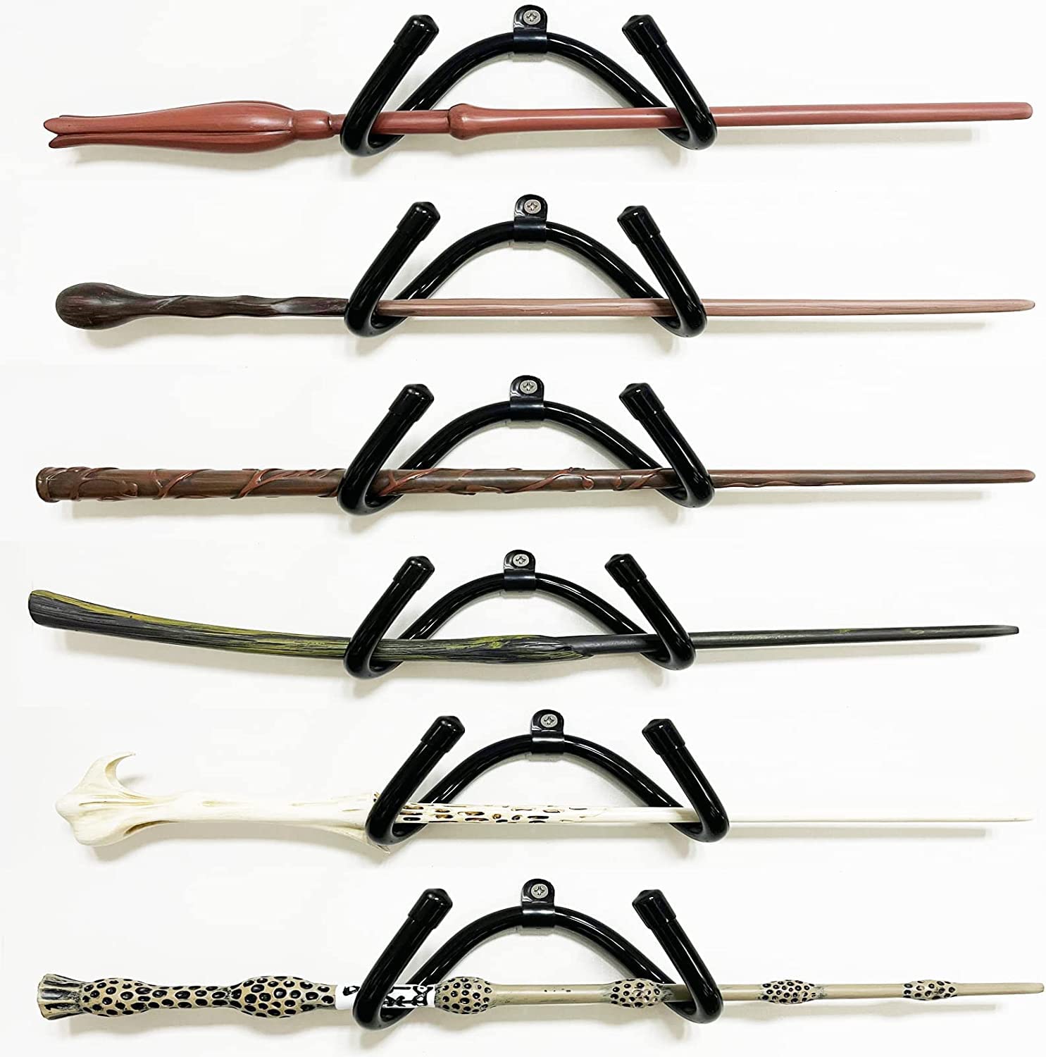 AUXPhome 6 Pack Universal Mini Adjustable Wall-Mounted Wizard Wand Display Stand Shelf Wood Magic Wand Holder - Strong & Flexible so they fit every different shape and size.- No wand