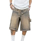 Verdusa Men's Baggy Jorts Vintage Jean Shorts Distressed Wide Leg Bermuda Denim Shorts with Pockets