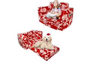 OSYKIU Kids Couch, 2-in-1 Toddler Sofa Fold Out, Comfy Toddler Sofa, Convertible Kids Couch to Lounger, Gifts for Boys Girls Gifts, Sofa Bed for Bedroom Dogs Cats Pets