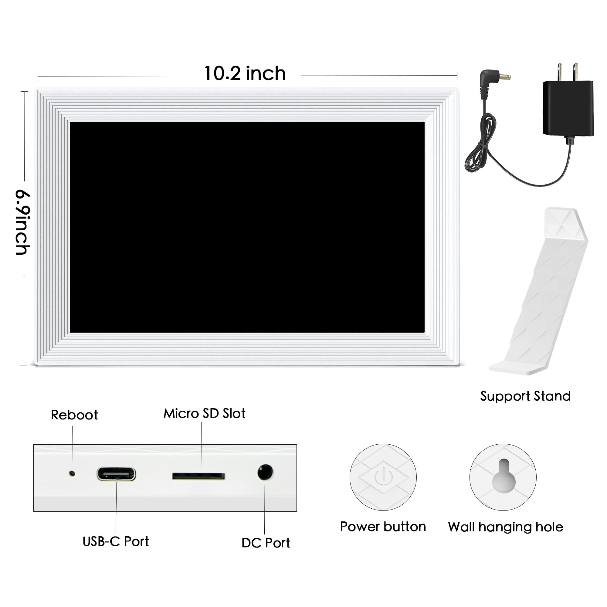Digital Picture Frame, 10.1 inch Frameo Digital Frame WiFi, 1280 * 800 IPS HD Touchscreen, 32GB Storage, Instant Share Pictures Video, Smart Photo Frame Electronic, Gifts for Mom, House Warming