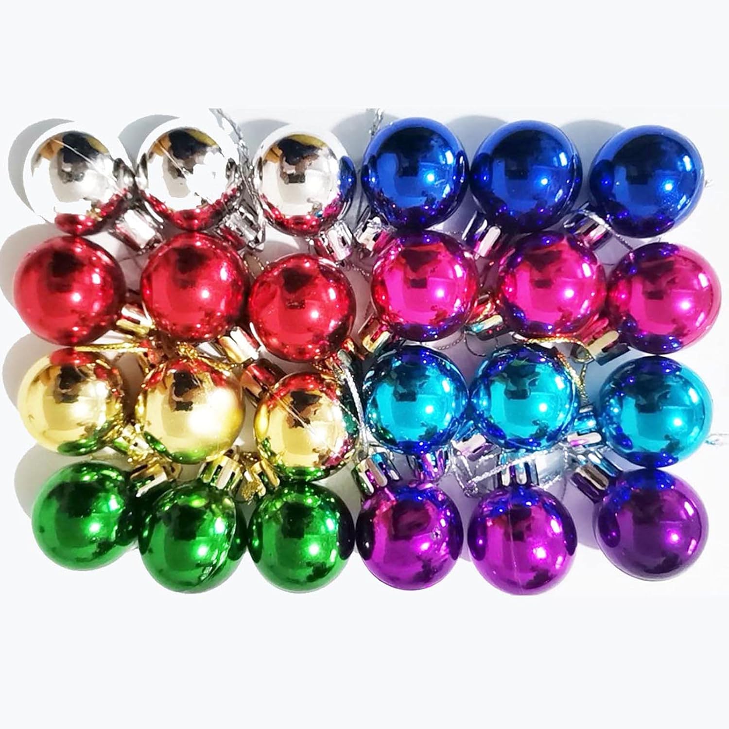 Ornaments - SDQ 24 Pack Multicolor Mini Glitter Ball Set of 8 Color Miniature Rustic Christmas Ornaments Christmas Tree Decorations for Small Trees 1.2 inche