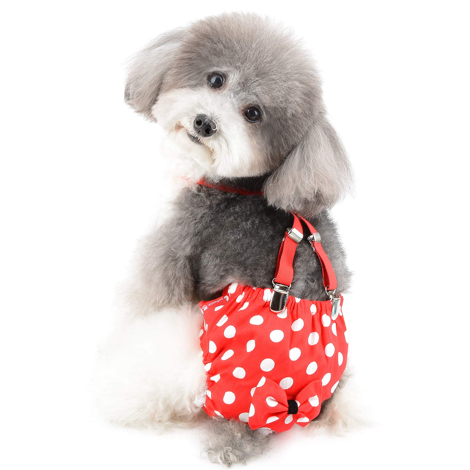 Ranphy Dog Sanitary Panties Female with Suspenders Washable Dog Diapers Polka Dot Doggy Underwear Reusable Dog Heat Panties Doggie Nappies Belly Bands Safety Pants with Bow-knot with Bow-knot