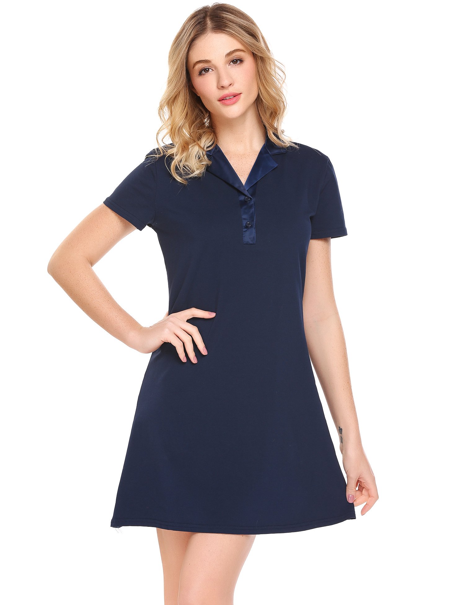 Ekouaer Womens Short Sleeve Sleepshirt Button Down Top Boyfriend Nightshirts