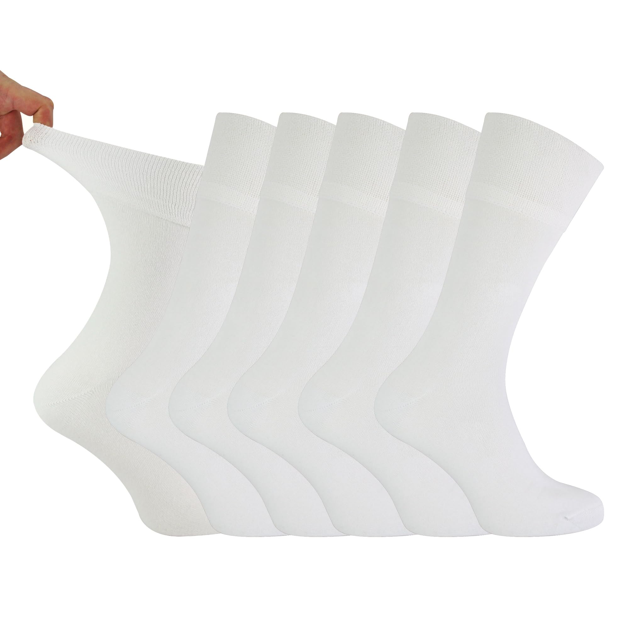 IOMI Footnurse - Mens 6 Pairs Cotton Non Elastic Diabetic Socks With Honeycomb Top (12-14, White)
