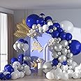 136pcs Royal Blue Silver White Balloons Garland Arch Kit,18 12 10 5 Inch Different Sizes Pack Party Latex Balloons for Valentine’s Day Birthday Holiday Party Decorations