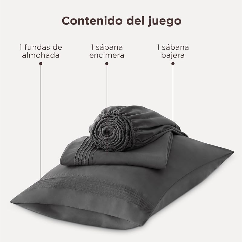 Juego de sabanas 90x190 cm - 3 Piezas, Altura 30cm, Gris