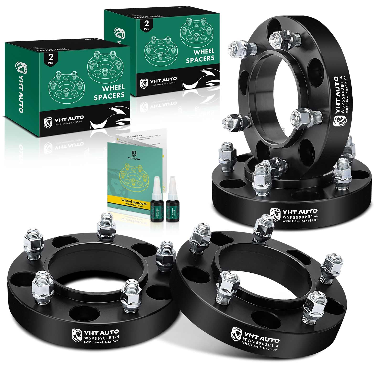 Photo 1 of YHTAUTO 5X150mm Hub Centric Wheel Spacers 1.25 inch Compatible with Toyota, Lexus Models, Tundra, Sequoia, LX570 5x5.9 Tire Spacers w/ M14x1.5 & 12.9 Grade Studs, 110mm Hub Bore 5 Lug 4PCS Black