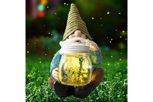 VCDSOY Solar Firefly Jar Gnome Waterproof - Christmas Large Garden Gnome Funny Solar Outdoor LED Lights Resin Statues 10.6" Lantern Figurines Xmas Decorations Birthday Housewarming Gifts for Mom Women