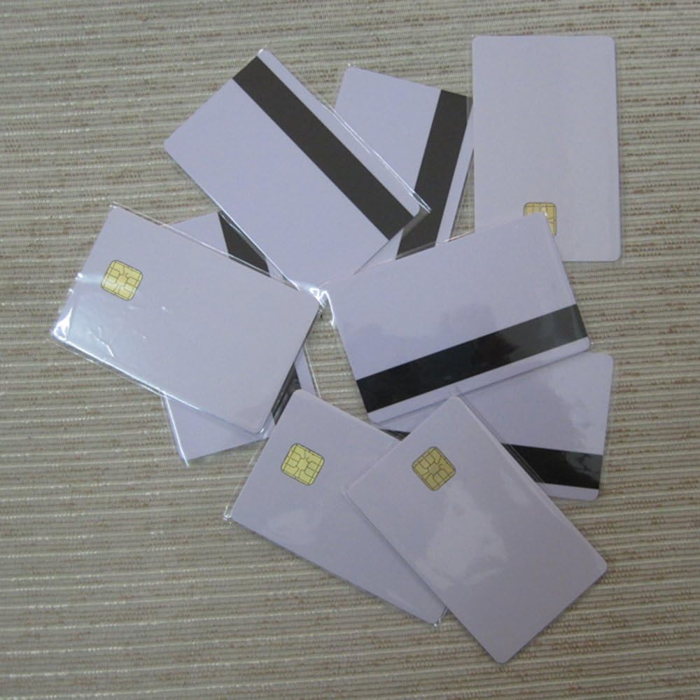 Ahongem (20pcs) Blank SLE4442 Chip Contact Smart Card ISO 7816 PVC CR80 Standard Size FM4442 Compatible SLE5542 with HICO Magnetic Strip Secure IC Card