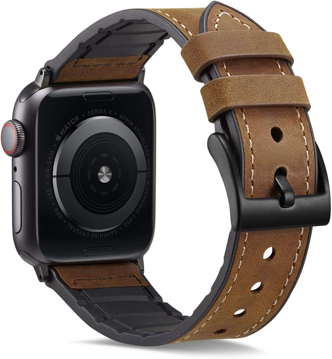 Compatible with Apple Watch Band 38mm 40mm,Genuine Leather and TPU Hybrid Sweatproof Replacement Band for Women Strap Compatible iWatch Series 4 40mm Series 3/2/1 38mm Sport and Edition (Dark Brown)