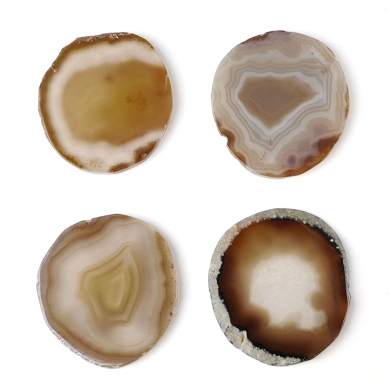 Top Plaza 3 Inches Natrual Brown Agate Slices Geode Coasters Cup Mat Beverage Coasters for Drinks Set of 4 Gift