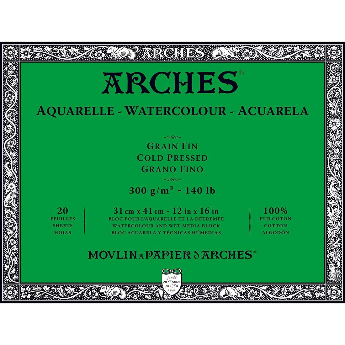 Arches A1795062 Watercolour Block, 300 GSM, Cold Pressed, 31 x 41 cm, Multicoloured