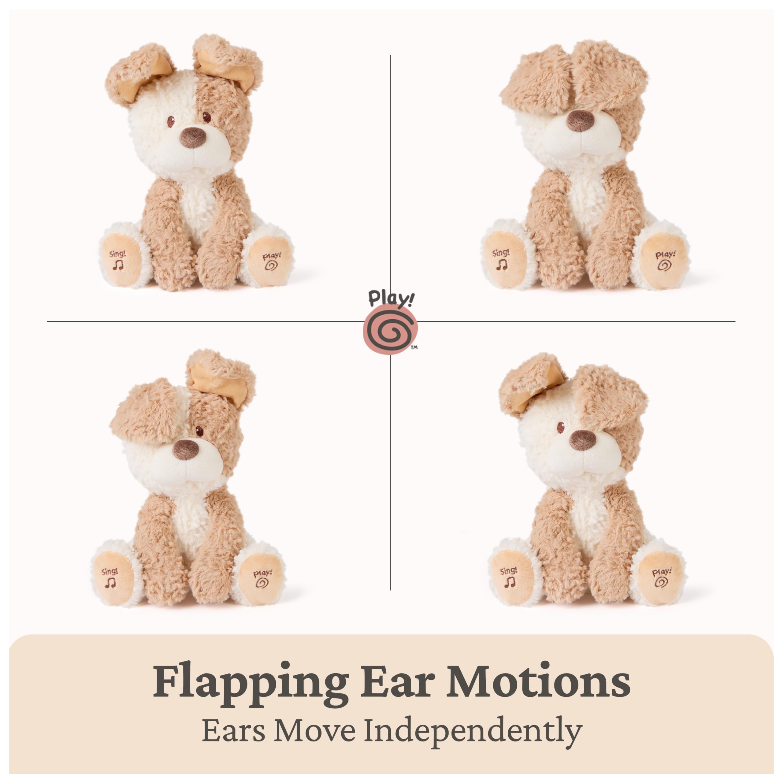 GUND Baby Peeki The Puppy Animated Plush, Singing Stuffed Animal, Sensory Toy for Babies and Toddlers, Plays Peek-a-Boo and Sings, Brown/Cream, 12”