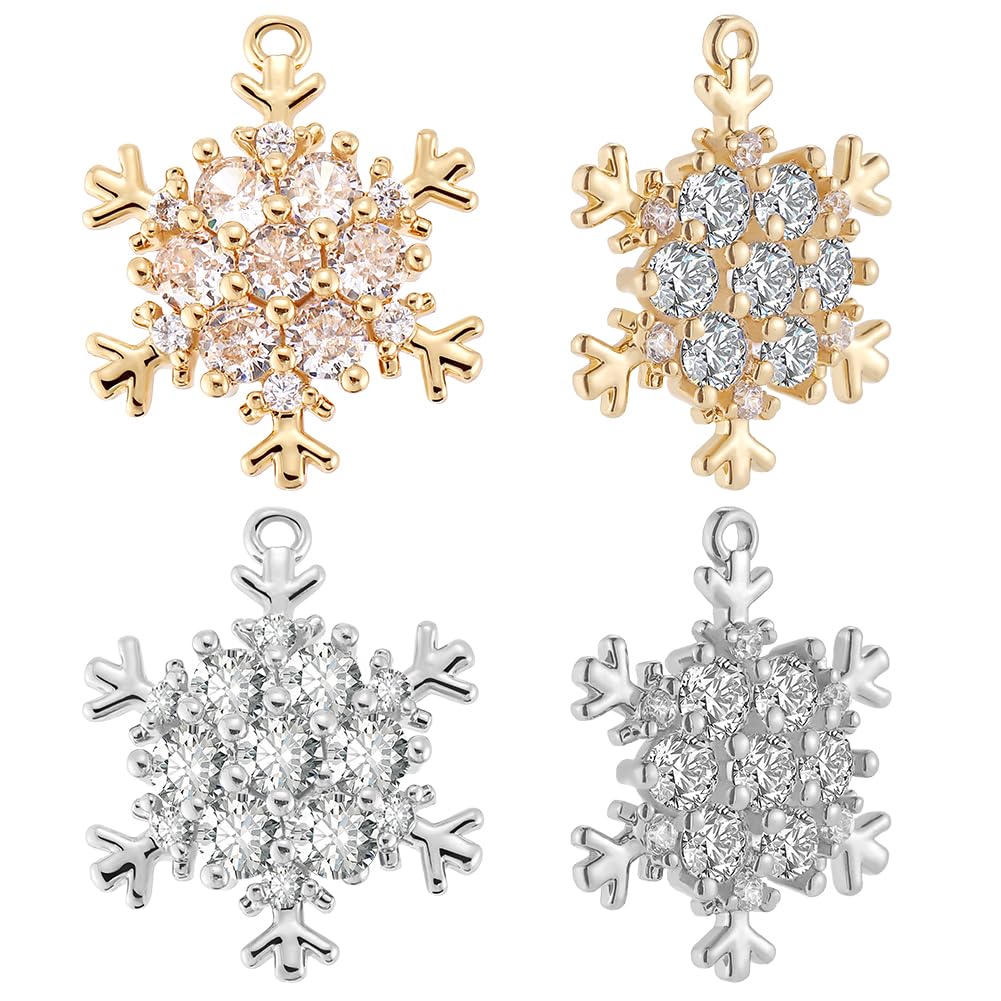 Beebeecraft 1 Box 10Pcs Cubic Zirconia Snowflake Charm 18K Gold & Platinum Plated Christmas Xmas Winter Charm with Hole for Earrings Bracelet Jewellery Making DIY Craft (19x15mm)