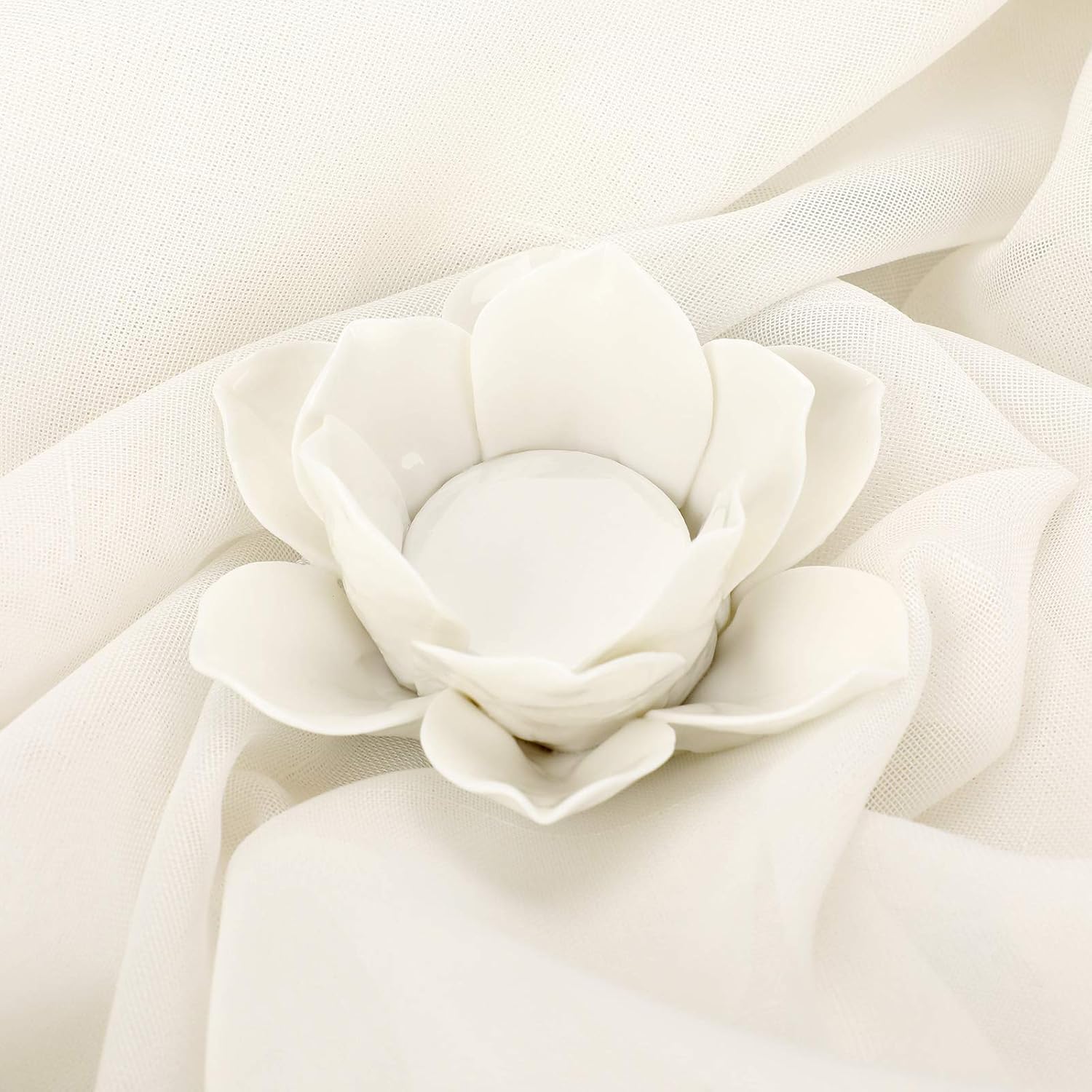 OwnMy 4.5 Inch Ceramic Lotus Flower Tea light Holder Lotus Petals Candle Holder Candlestick, Votive Flower Tealight Candle Holder Candle Lamps Holder with Gift Box for Home Decor Wedding Party (White): Kitchen & Dining