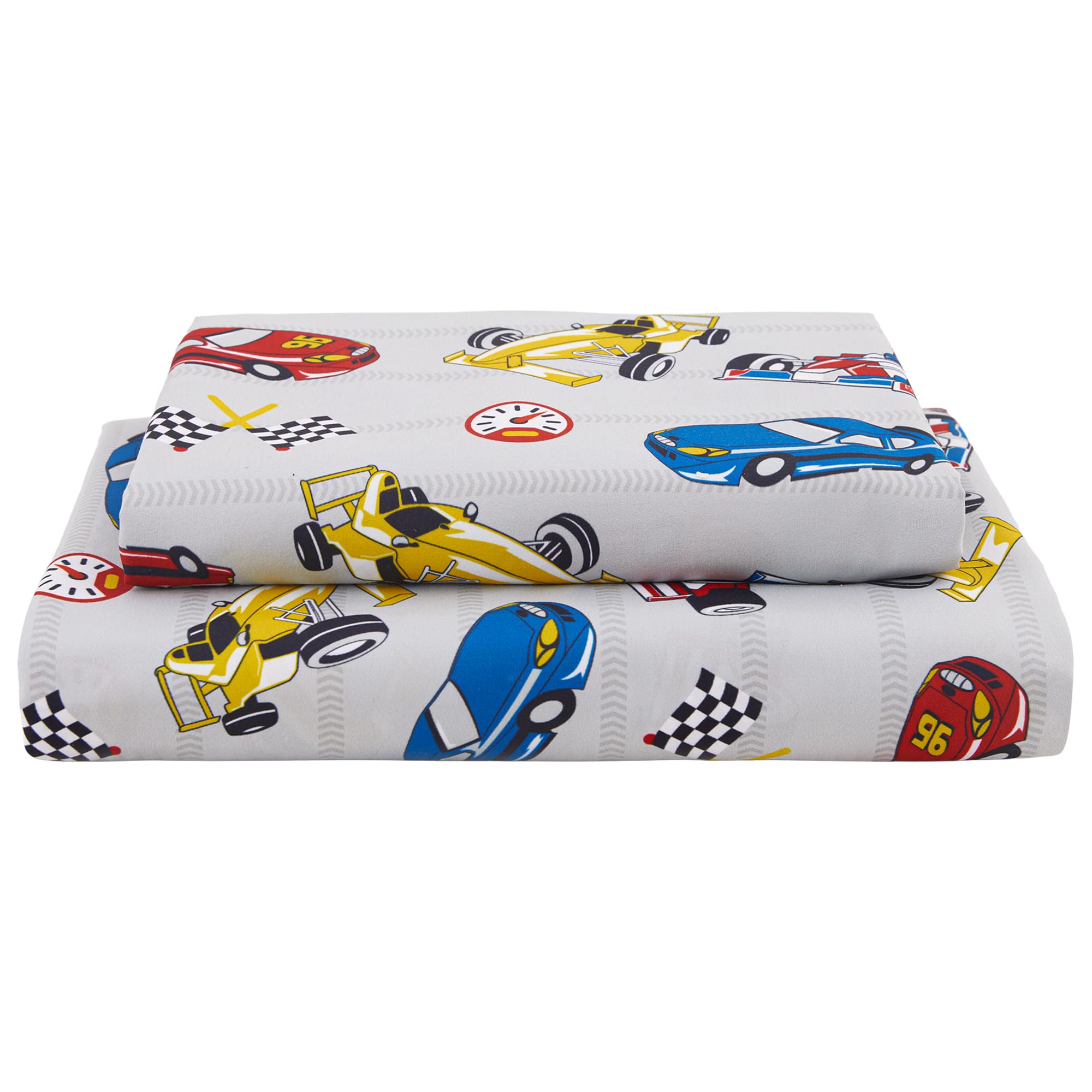Photo 1 of Softan Kids Bed Sheet Set, 4-Piece Full Size Sheets, Microfiber Fitted Sheet with 15 Inches Deep Pocket and Corner Straps, Breathable & Silky Soft Grey Racing Car Pattern Sheet and Pillowcase Sets