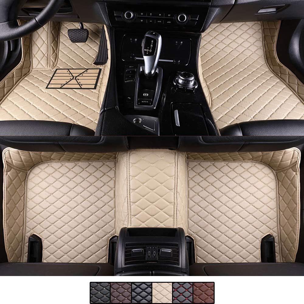 VEAOO Custom Car Floor Mats for Mercedes-Benz S Class S500 S550 W221 2006-2013, Laser Measured Faux Leather All Weather Full Coverage Waterproof Carpets XPE Car Liner (Beige)