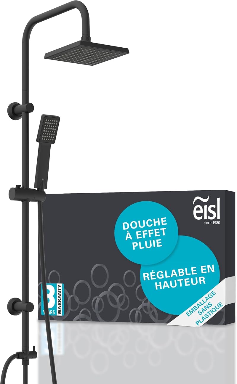 EISL Easy Energy Shower Set Black 2-in-1 Rain & Hand Shower Retrofit Mounting