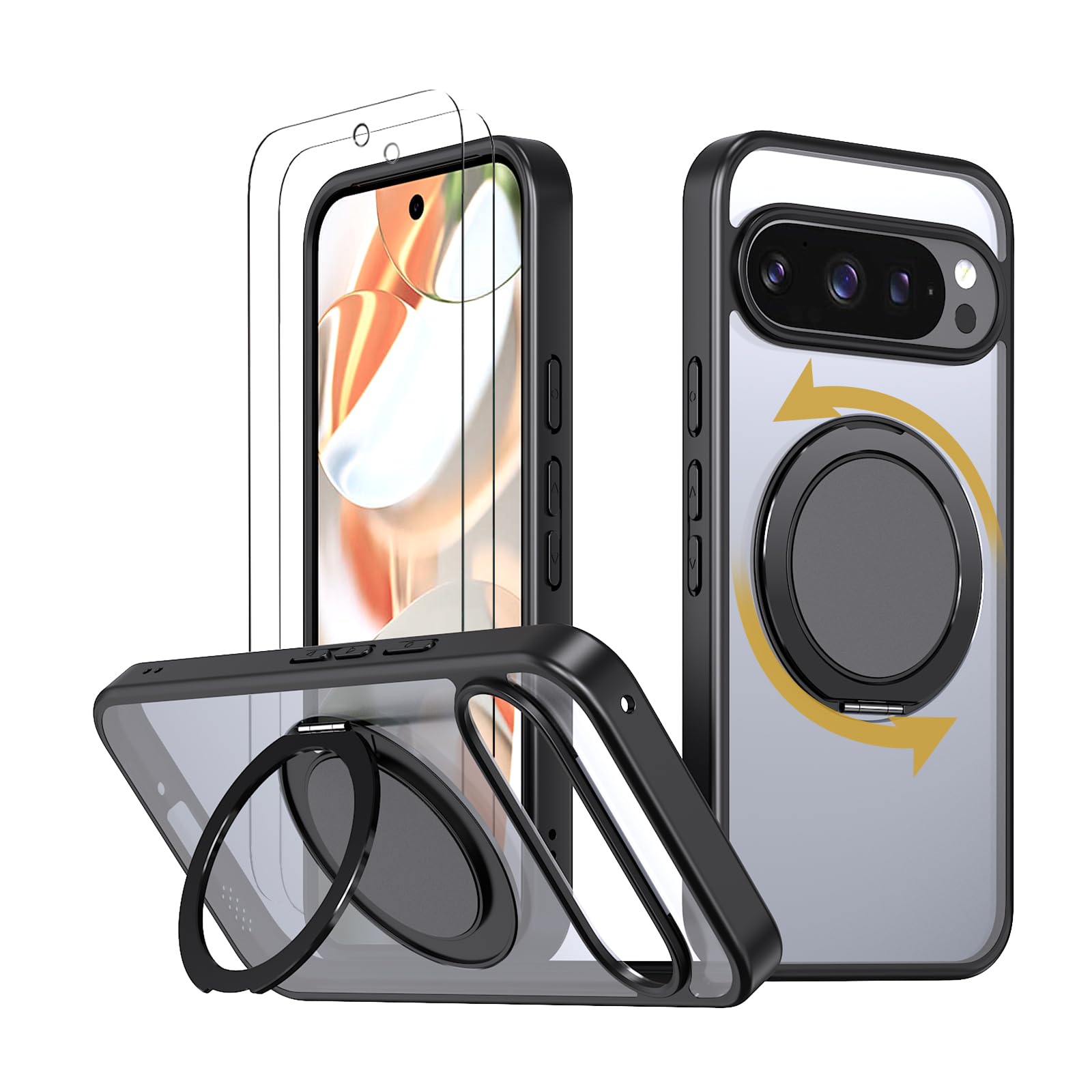 Photo 1 of HCXLYP Strong Magnetic for Google Pixel 10 / 10Pro Case with 360° Rotatable Stand [with 2 Tempered Glass Film] [Compatible with Mag safe] Military-Grade Drop Protection Case, Black