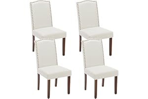 Sweetcrispy Dining Chairs Set of 4, Upholstered Fabric Kitchen Room Chairs Mid Century Modern High-End Dining Room Side Chairs with Nailhead Trim and Wood Legs for Bedroom, Living Room, Beige