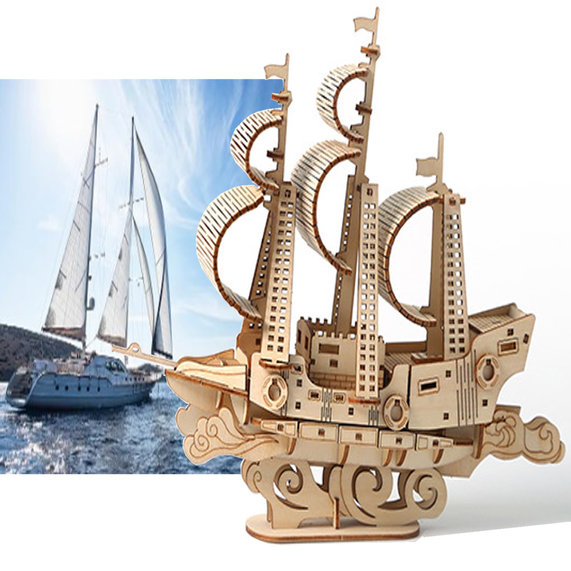 WDEC Wooden Puzzles 3D Mode, 3D Wooden Puzzle Mechanical Model, DIY Model Kits for Teens and Adults, Ideal Christmas and New Year Gift, Magnifique décoration de la maison (Sailboats)