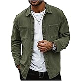 WDIRARA Men's Vintage Corduroy Jacket LapelButton Down Long Sleeve Shacket Business Blazer Jacket Outerwear