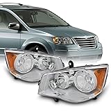 Left & Right Headlight Assembly For 2011-2020 Dodge Grand Caravan & 2008-2016 Chrysler Town & Country - Direct Fit Replacement