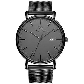Vigor Rigger Herren Quarzuhr ultradünne Schwarz Armbanduhr für Herren Classic Minimalistisches Design mit Datum Kalender und 
