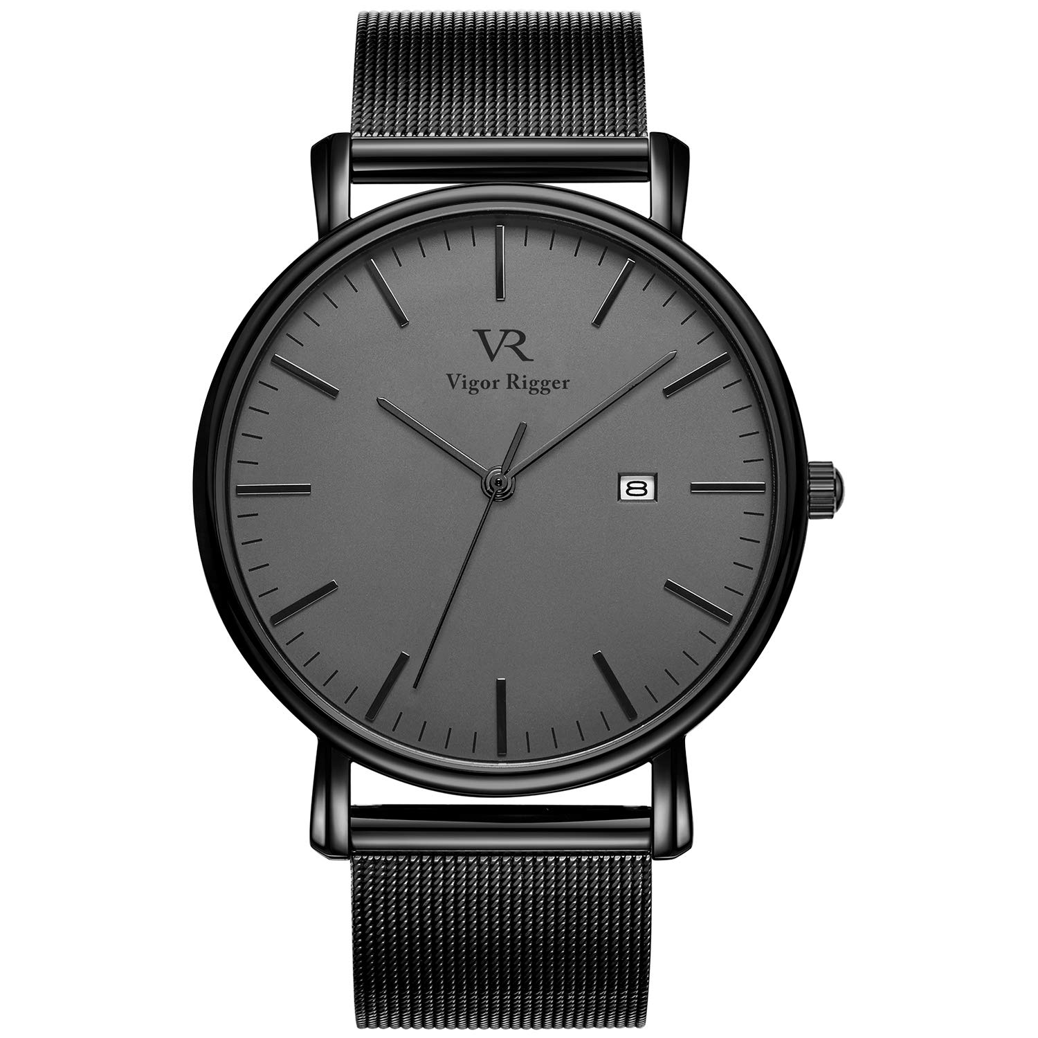 Vigor Rigger Men Analog Quartz Watches Minimalist Ultra Thin Watches for Men with Date Disply (Gray Black)