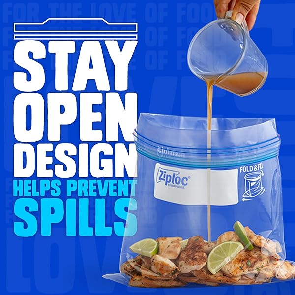 ZIPLOC QUART FOOD STORAGE FREEZER BAGS, STAY OPEN DESIGN, EASY TO FILL, 60 COUNT (PACKAGING MAY VARY)