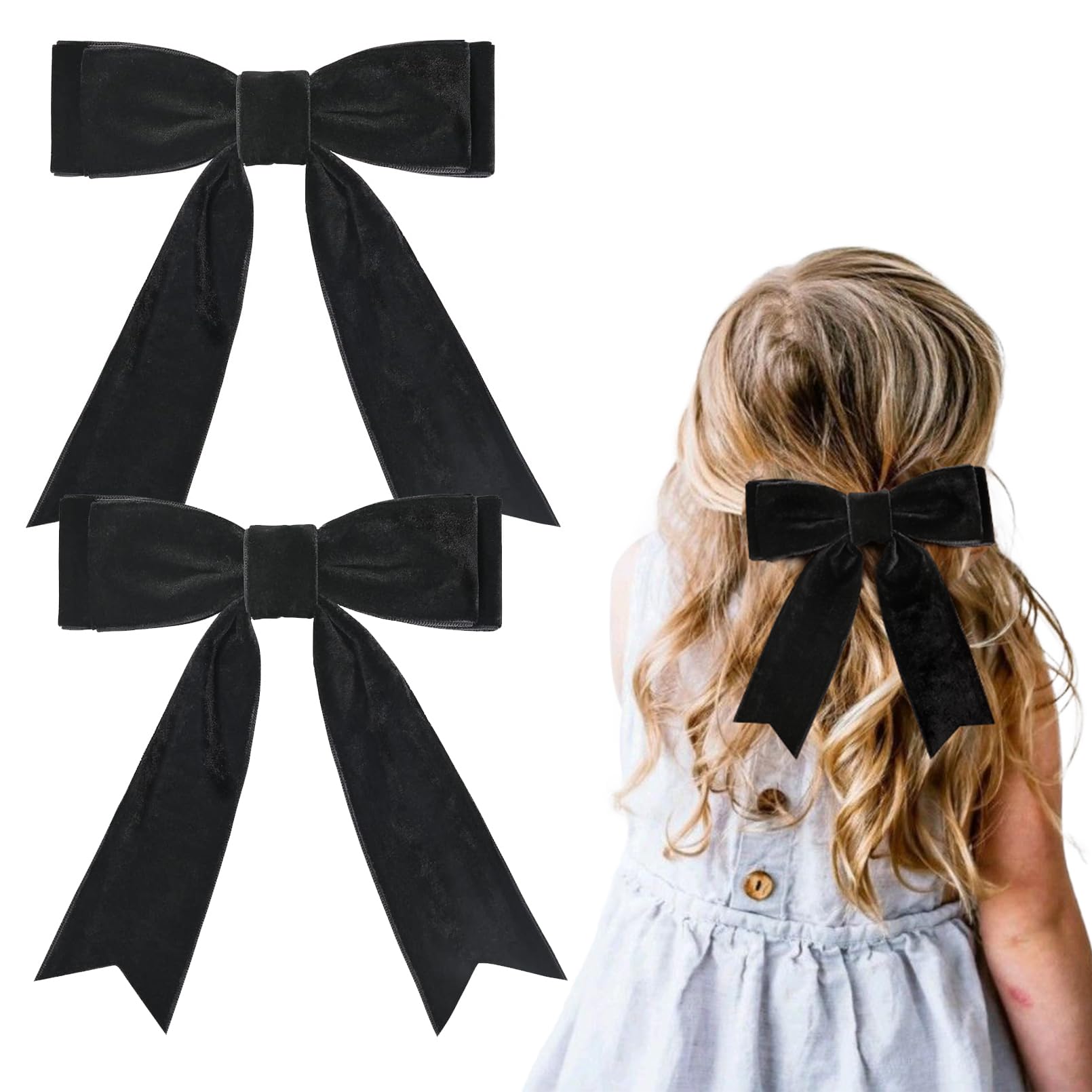 Photo 1 of 2PCS 5" Velvet Black Hair Bows Girls Hair Clips Ponytail Holder Accessories for Girls Toddlers